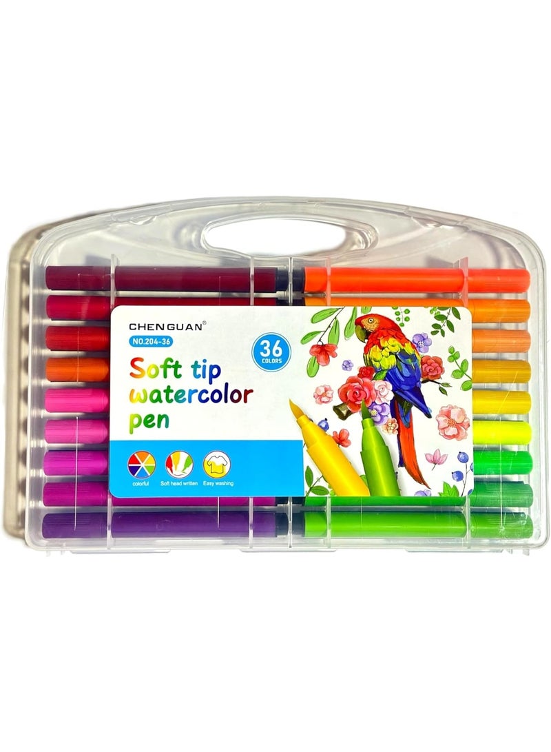 CHEN GUAN 36 Colors Watercolor Pen Set – Washable Water-Based Soft Tip Art Markers for Kids, Students & Artists | Non-Toxic Painting Pens for Drawing, Coloring, Calligraphy & Sketching | School Art Supplies Kit - Image 1