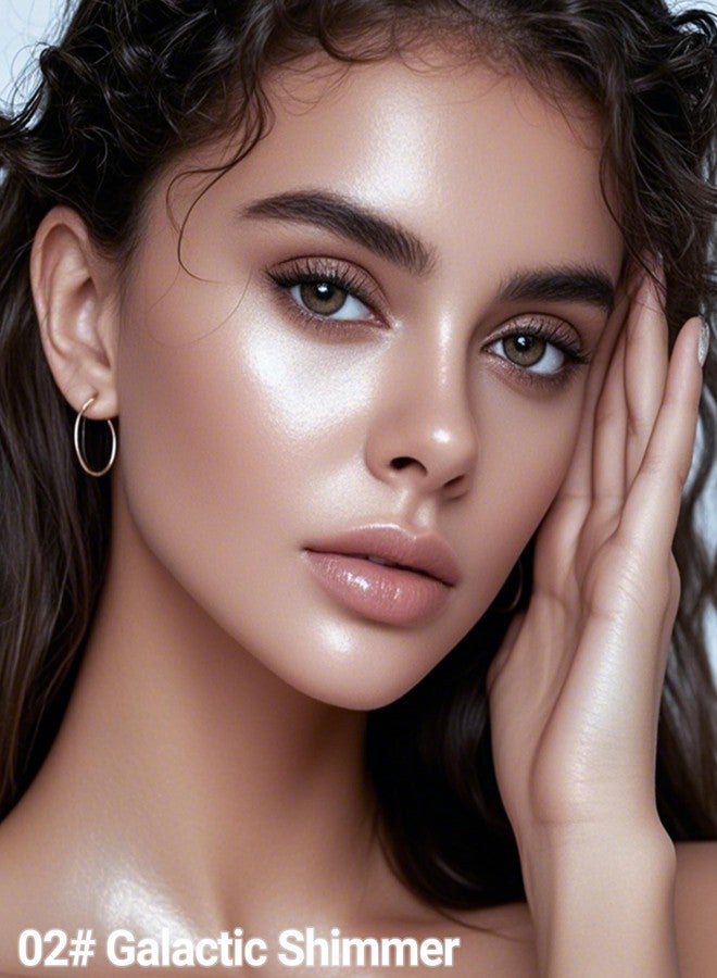 Erinde Shimmer Face Highlighter Makeup Powder, Cream to Powder Glow Finish, Lightweight & Healthy Radiance, Long Lasting Luminous Face Body Highlighter Makeup, 02 Galactic Shimmer - Image 2