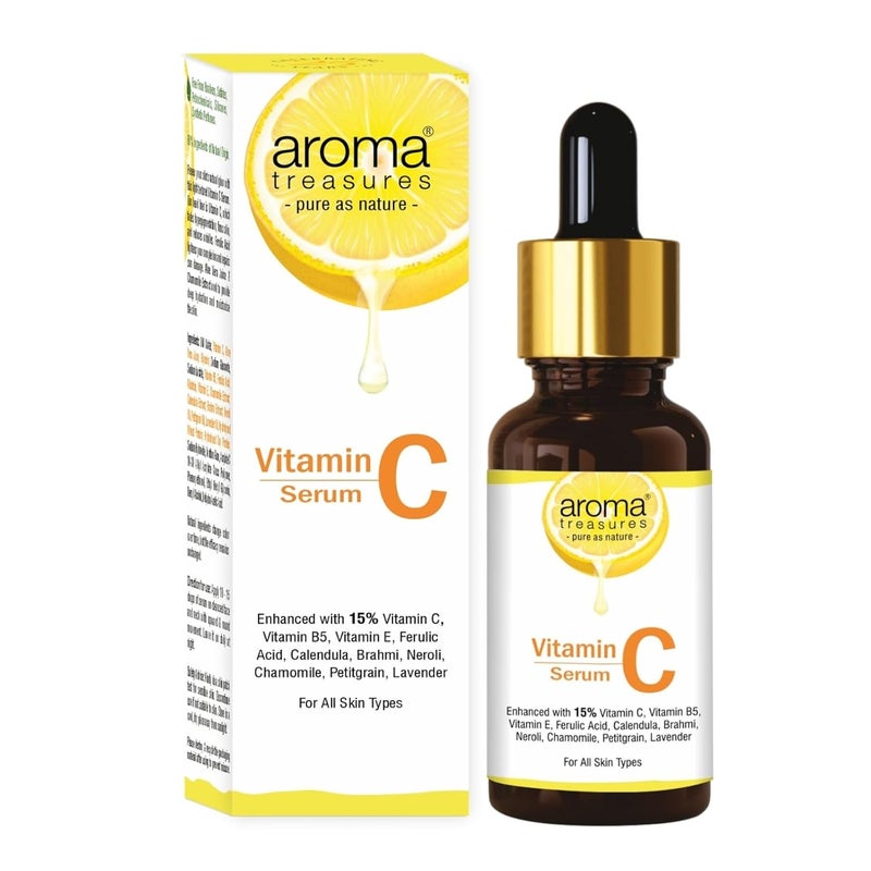 Aroma Treasures Aroma Treasures Vitamin C Face Serum for Glowing Skin with 15 Vitamin C Ferulic Acid Aloe Vera Essential Oils Brightens Hydrates Reduces Dark Spots For All Skin Types 30ml  - Image 1
