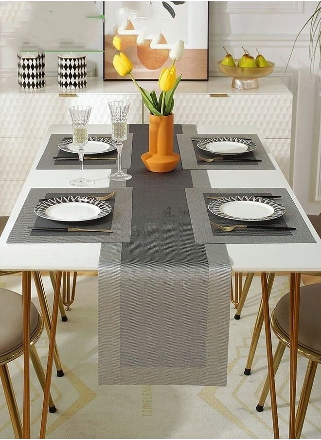 MIXDE 5PCS Table Runner and Table Mat*4pcs Simple Shape Oil-proof Easy To Clean Suitable For Restaurants Hotels Coffee Shops Etc  - Image 1