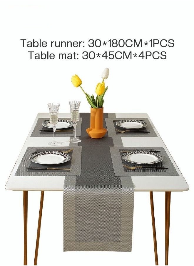 MIXDE 5PCS Table Runner and Table Mat*4pcs Simple Shape Oil-proof Easy To Clean Suitable For Restaurants Hotels Coffee Shops Etc  - Image 3