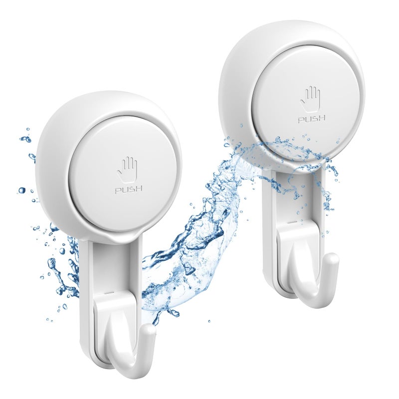 Marchpower Shower Hooks for Inside Shower Reusable Waterproof Utility Suction Cups Hooks 2 Pack Heavy Duty Vacuum Hook Home Kitchen Bathroom Wall Holder Hanger for Towel Loofah Cloth Key Ceiling