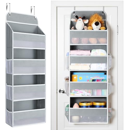 Yecaye Over The Door Organizer, Heavy Duty Hanging Organizers and Storage with 4 Large Capacity Pockets, Swing-Proof Behind The Door Storage for Bathroom Nursery Bedroom Dorm Closet, Grey,1Pc - Image 1
