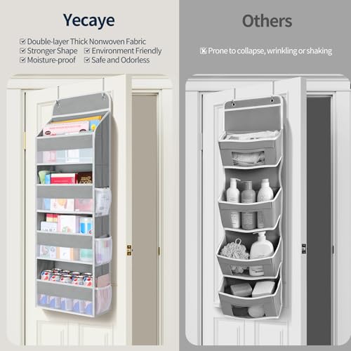 Yecaye Over The Door Organizer, Heavy Duty Hanging Organizers and Storage with 4 Large Capacity Pockets, Swing-Proof Behind The Door Storage for Bathroom Nursery Bedroom Dorm Closet, Grey,1Pc - Image 5