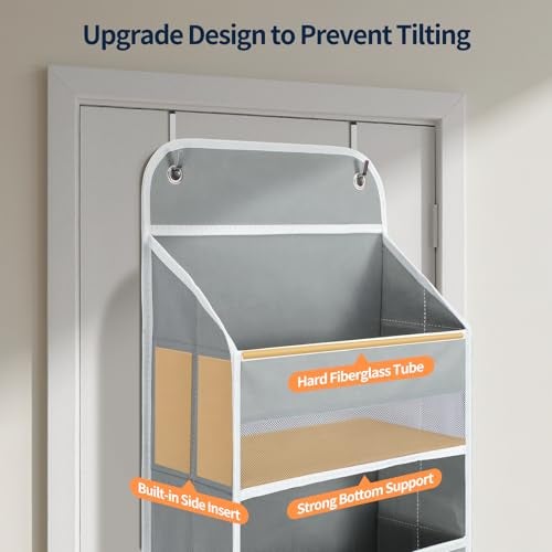 Yecaye Over The Door Organizer, Heavy Duty Hanging Organizers and Storage with 4 Large Capacity Pockets, Swing-Proof Behind The Door Storage for Bathroom Nursery Bedroom Dorm Closet, Grey,1Pc - Image 3