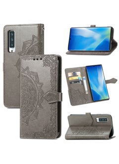 Case Cover For Fujitsu Arrows NX9 F-52A Mandala Flower Embossed Horizontal Flip Leather Case with Holder & Three Card Slots & Wallet & Lanyard Grey