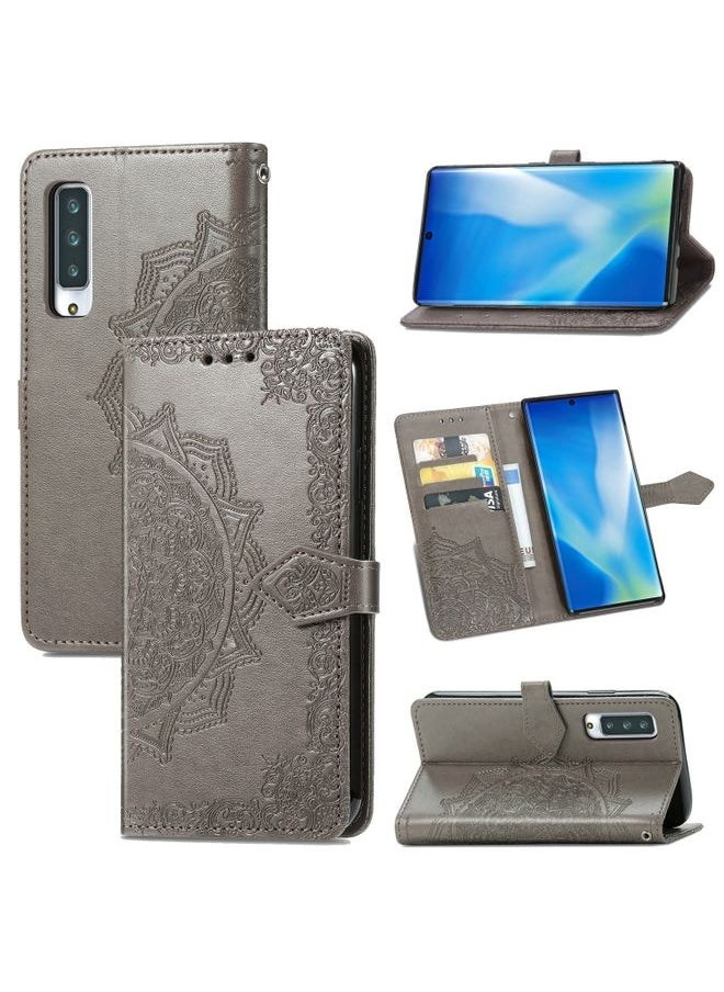 Generic - Case Cover For Fujitsu Arrows NX9 F-52A Mandala Flower Embossed Horizontal Flip Leather Case with Holder & Three Card Slots & Wallet & Lanyard Grey - Image 1