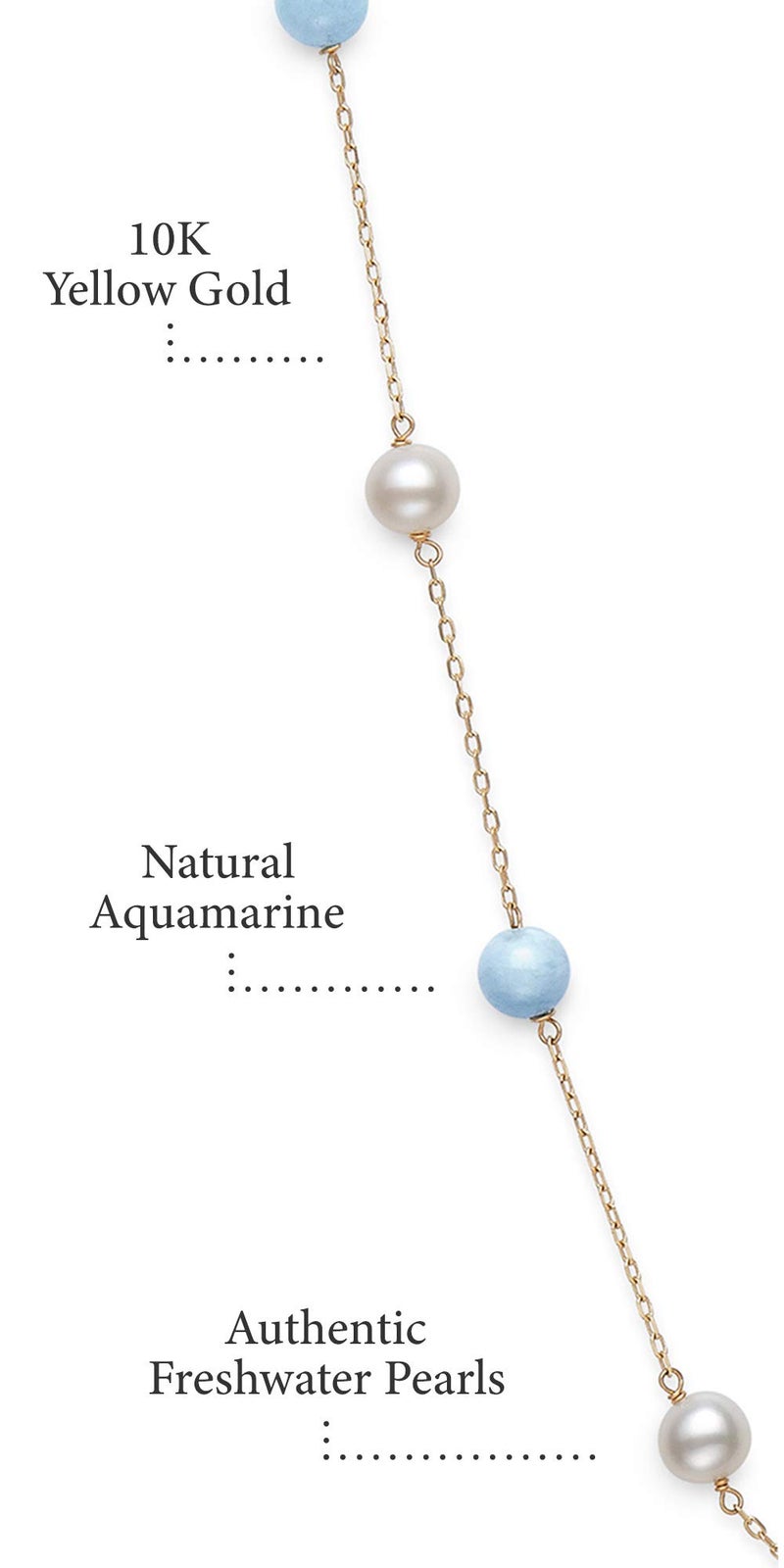 Belacqua Natural Milky Blue Aquamarine and Cultured Freshwater Pearl Station Necklace in 10K Yellow Gold, 18" Cable Chain, Real Pearl Jewelry for Women, Gift Box Included - Image 2