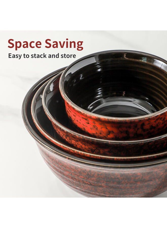 Hasense Mixing Bowls, 2.1/1.5/1.0/0.5 Qt, Nesting Bowls for Cooking, Baking, Ceramic Serving Dishes Set of 4 for Salad, Fruits, Popcorn, Thanksgiving Christmas Gift, Dishwasher & Microwave Safe, Red - Image 3