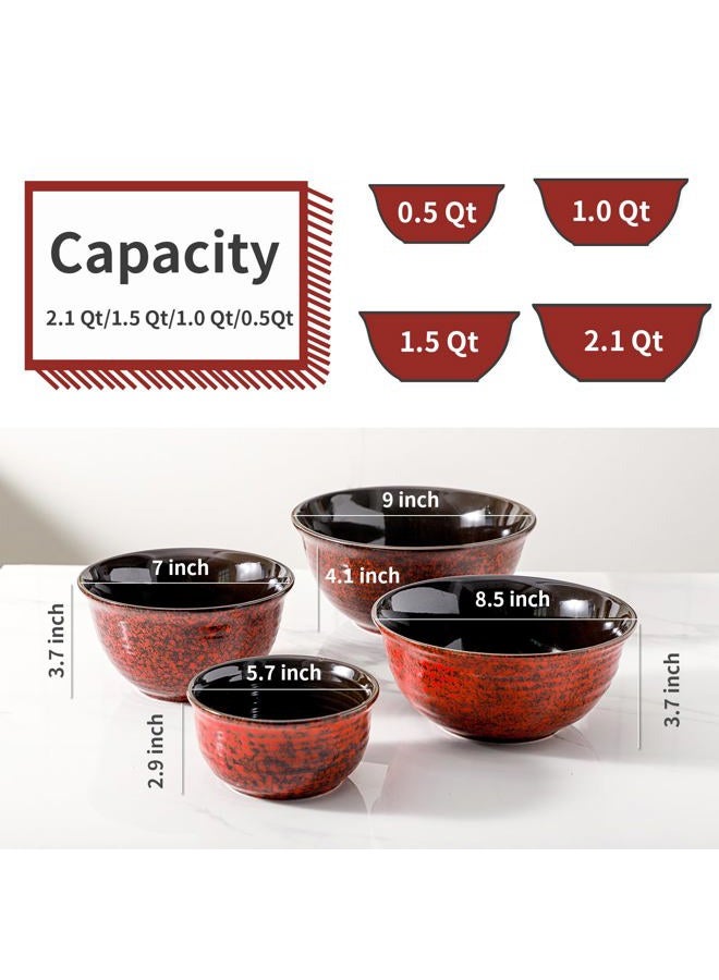 Hasense Mixing Bowls, 2.1/1.5/1.0/0.5 Qt, Nesting Bowls for Cooking, Baking, Ceramic Serving Dishes Set of 4 for Salad, Fruits, Popcorn, Thanksgiving Christmas Gift, Dishwasher & Microwave Safe, Red - Image 5