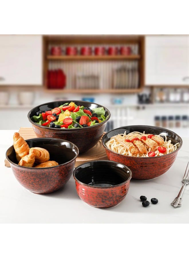 Hasense Mixing Bowls, 2.1/1.5/1.0/0.5 Qt, Nesting Bowls for Cooking, Baking, Ceramic Serving Dishes Set of 4 for Salad, Fruits, Popcorn, Thanksgiving Christmas Gift, Dishwasher & Microwave Safe, Red - Image 2