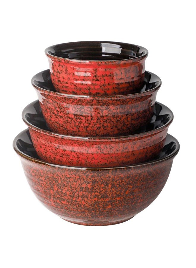 Hasense Mixing Bowls, 2.1/1.5/1.0/0.5 Qt, Nesting Bowls for Cooking, Baking, Ceramic Serving Dishes Set of 4 for Salad, Fruits, Popcorn, Thanksgiving Christmas Gift, Dishwasher & Microwave Safe, Red - Image 1