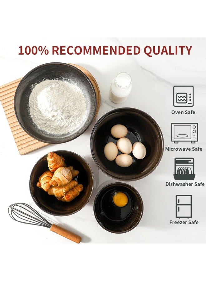 Hasense Mixing Bowls, 2.1/1.5/1.0/0.5 Qt, Nesting Bowls for Cooking, Baking, Ceramic Serving Dishes Set of 4 for Salad, Fruits, Popcorn, Thanksgiving Christmas Gift, Dishwasher & Microwave Safe, Red - Image 4