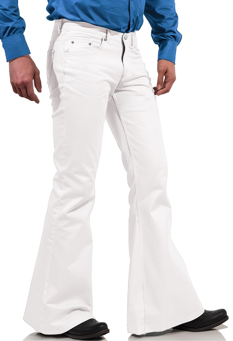 EVEDESIGN 70s Disco Pants for Men,Mens Bell Bottom Jeans Pants,60s 70s Bell Bottoms Vintage Denim Pants Jeans for Men White - Image 1