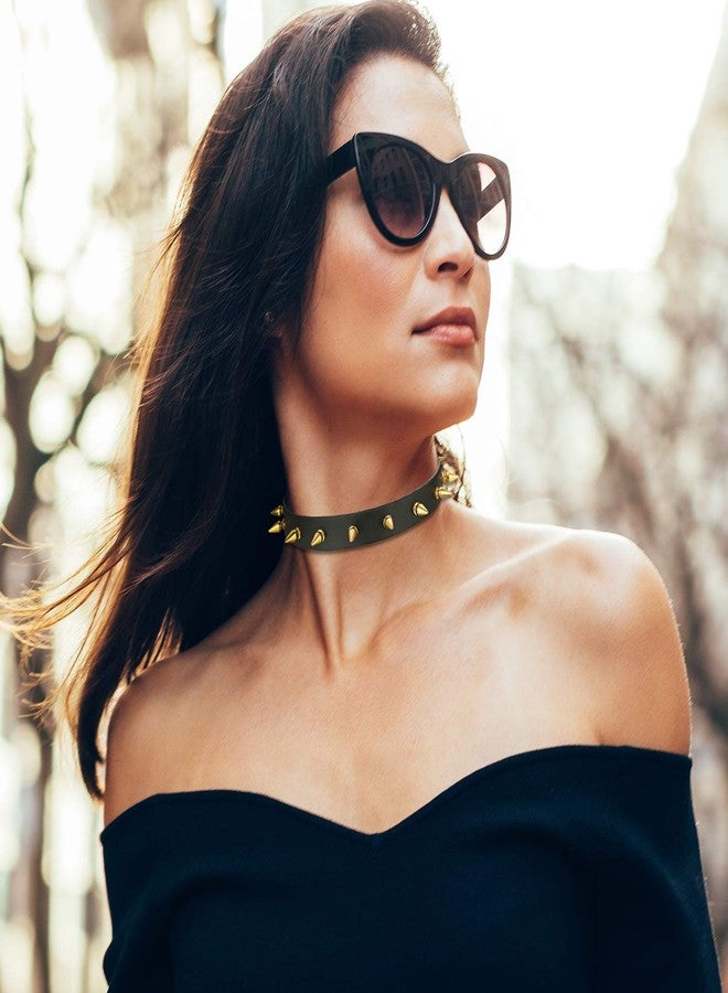 OIDEA Punk Spiked Leather Choker Collar Necklace with Adjustable Size Buckle,Gold - Image 2
