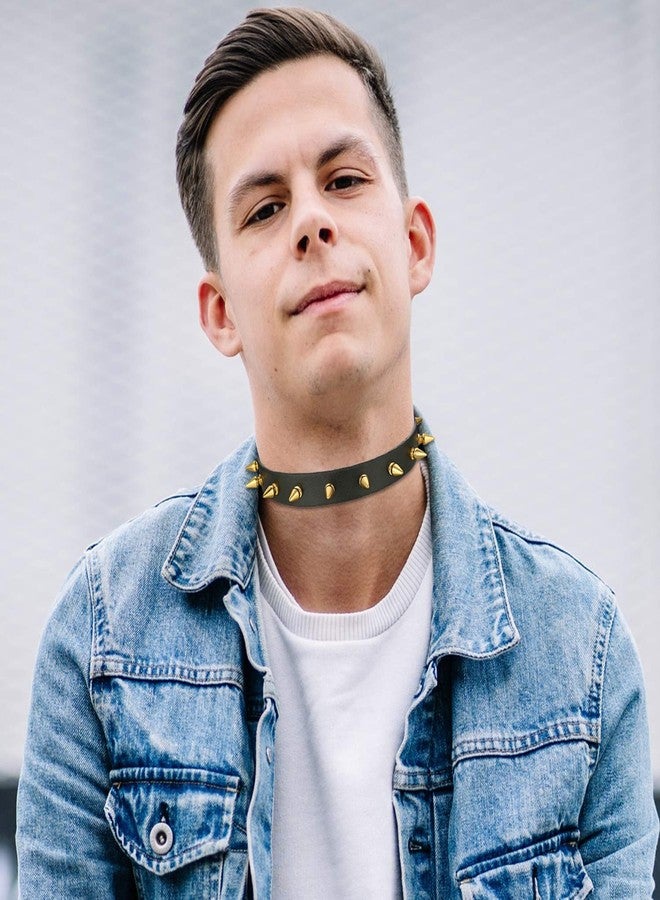 OIDEA Punk Spiked Leather Choker Collar Necklace with Adjustable Size Buckle,Gold - Image 3