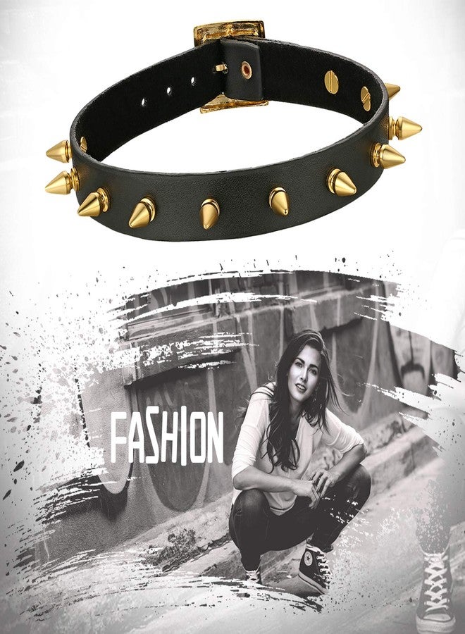 OIDEA Punk Spiked Leather Choker Collar Necklace with Adjustable Size Buckle,Gold - Image 5