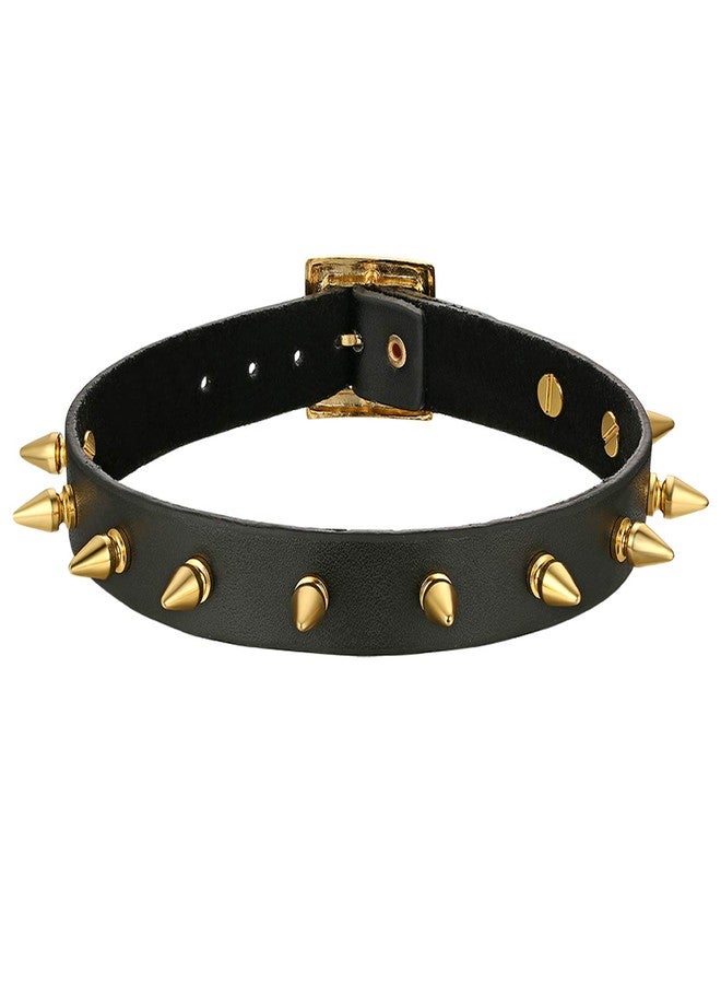 OIDEA Punk Spiked Leather Choker Collar Necklace with Adjustable Size Buckle,Gold - Image 1