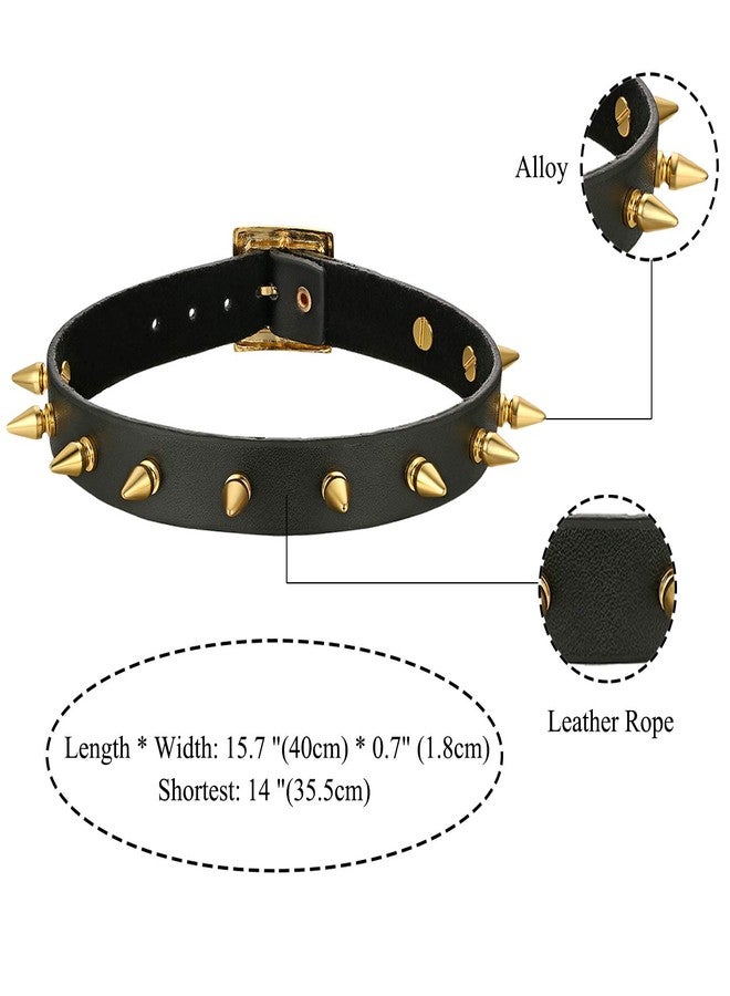 OIDEA Punk Spiked Leather Choker Collar Necklace with Adjustable Size Buckle,Gold - Image 4