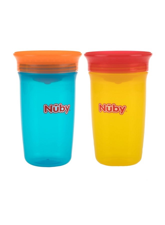 Nuby Wonder Cup with 360 Smart Edge Silicone Rim - (2-Pack) 10 oz - No-Spill Sippy Cup for Toddlers - Yellow/Blue - Image 1