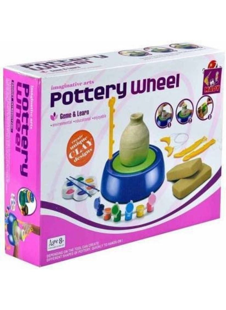 Premium Pottery Wheel Art & Craft Set for Kids – Creative Clay Modeling Kit with Paints and Tools, Blue & Green Electric Wheel, Educational DIY Toy - Image 2