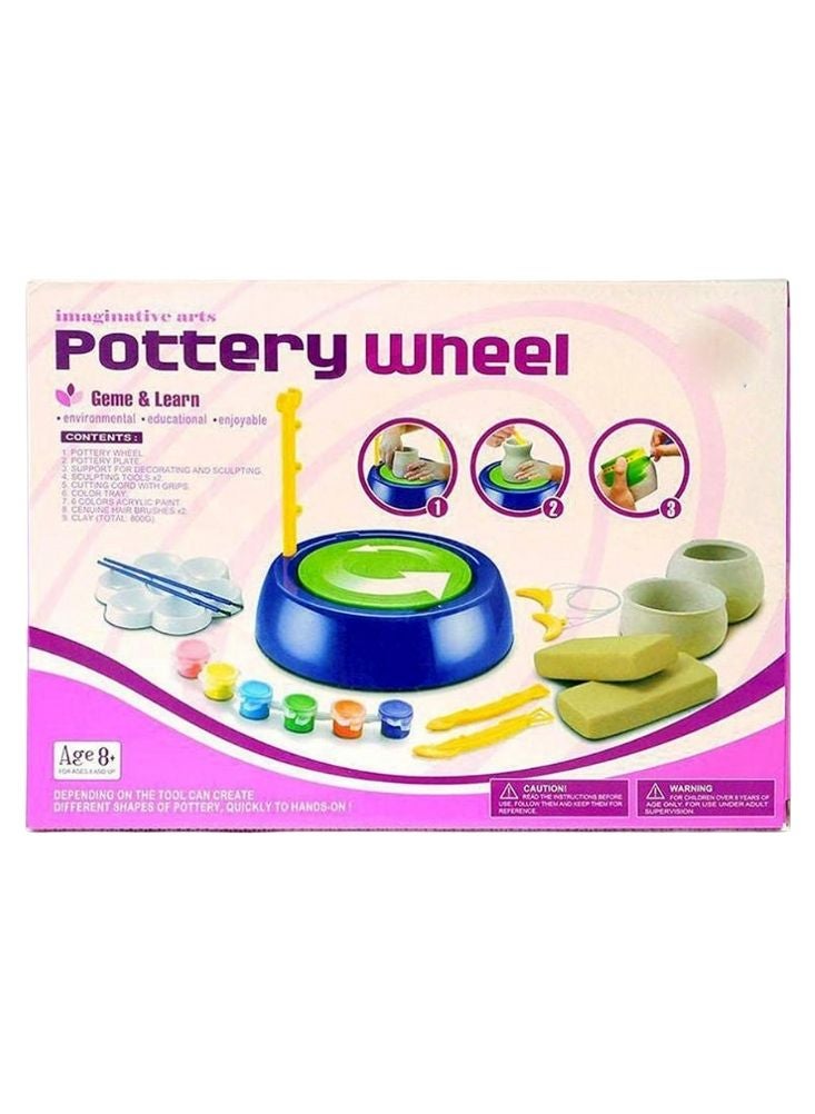 Premium Pottery Wheel Art & Craft Set for Kids – Creative Clay Modeling Kit with Paints and Tools, Blue & Green Electric Wheel, Educational DIY Toy - Image 1