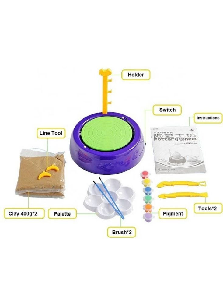 Premium Pottery Wheel Art & Craft Set for Kids – Creative Clay Modeling Kit with Paints and Tools, Blue & Green Electric Wheel, Educational DIY Toy - Image 3
