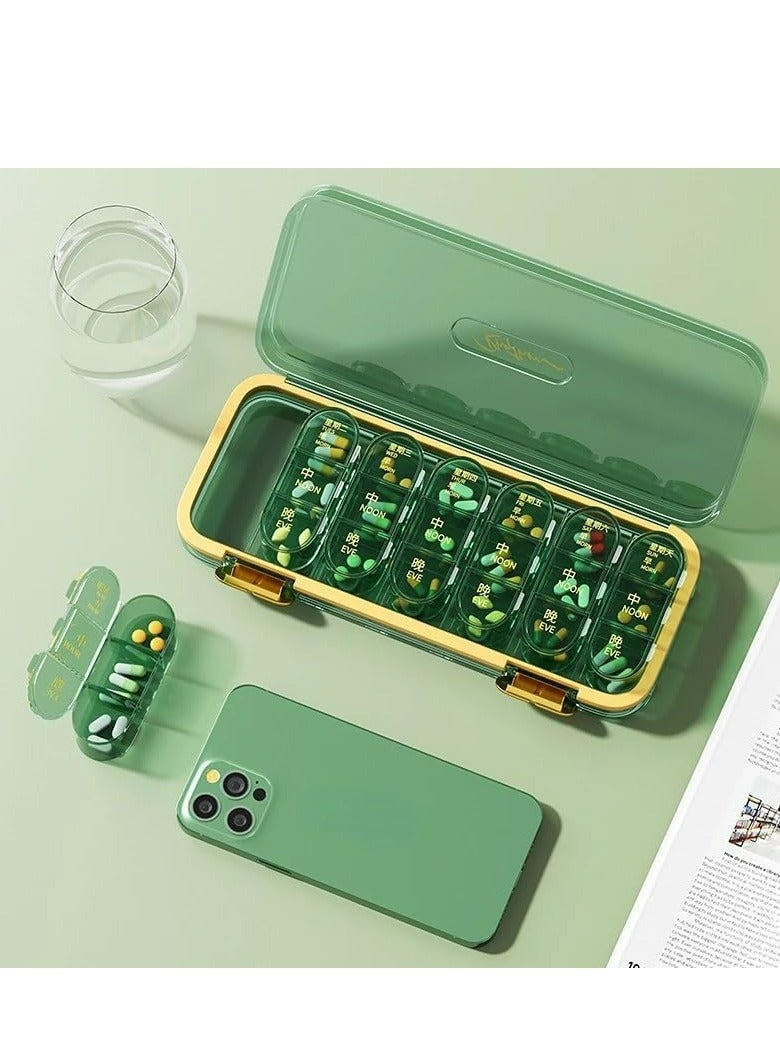 Oasisgalore Large Capacity Weekly Pill Box, 7-Day Medicine Organizer, Medicine Dispenser Translucent Compartment Container (Green) - Image 1