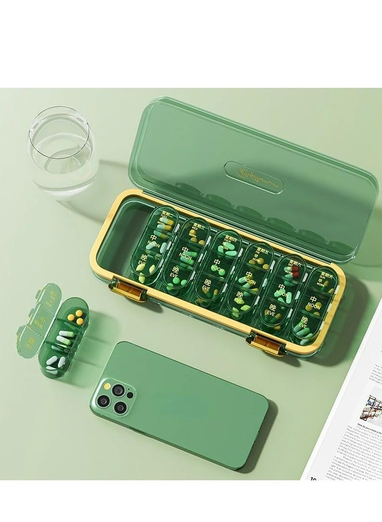 Oasisgalore Large Capacity Weekly Pill Box, 7-Day Medicine Organizer, Medicine Dispenser Translucent Compartment Container (Green) - Image 2