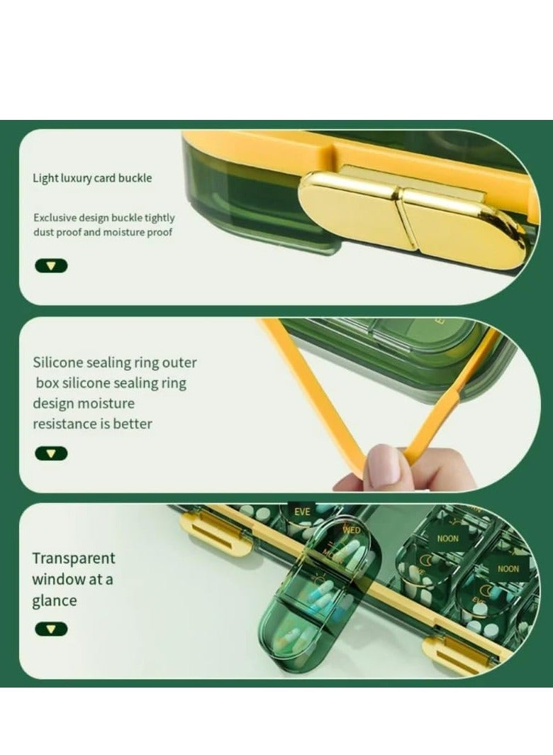 Oasisgalore Large Capacity Weekly Pill Box, 7-Day Medicine Organizer, Medicine Dispenser Translucent Compartment Container (Green) - Image 3