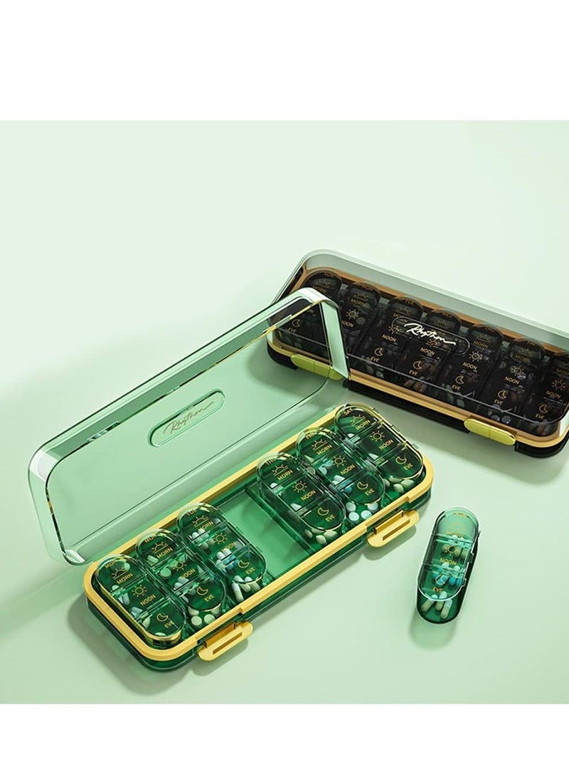 Oasisgalore Large Capacity Weekly Pill Box, 7-Day Medicine Organizer, Medicine Dispenser Translucent Compartment Container (Green) - Image 4