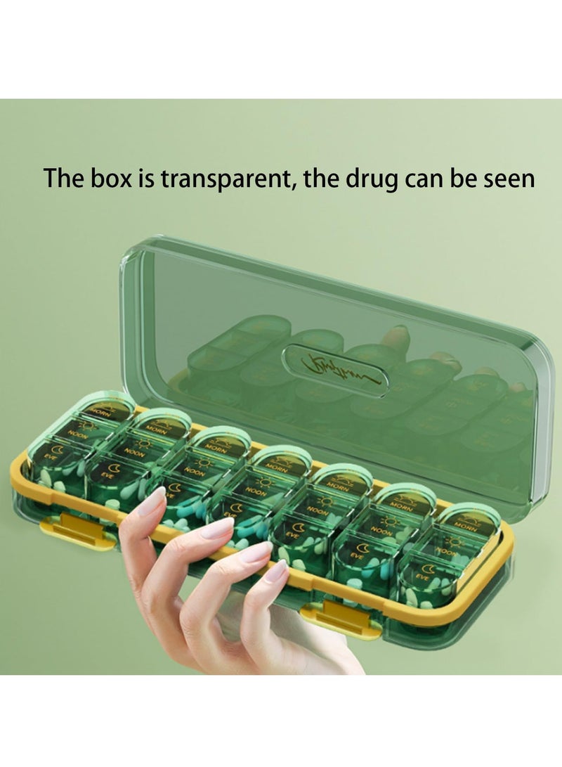 Oasisgalore Large Capacity Weekly Pill Box, 7-Day Medicine Organizer, Medicine Dispenser Translucent Compartment Container (Green) - Image 5