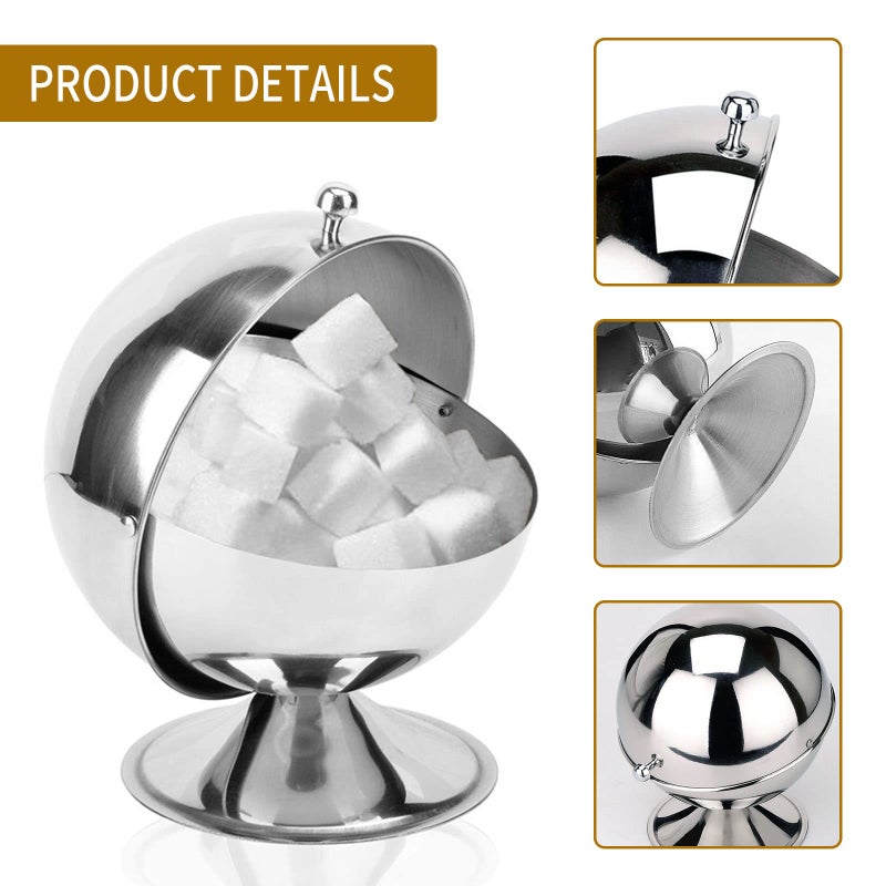 EATAKWARD Sugar Bowl with Roll Top Stainless Steel Spherical Candies Bowl with 4.3 Inch Sugar Tong Stainless Sugar Clip for Kitchen Coffee Bar Beverage Household - Image 4