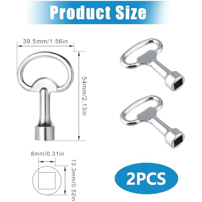 2 PIECE RADIATOR BLEED KEYS QUADRANGULAR KEY, CENTRAL HEATING AND ACCESSORIES, SUITABLE FOR TRASH BINS, LIFT, FIRE PUMPS AND MOST RADIATORS - Image 3