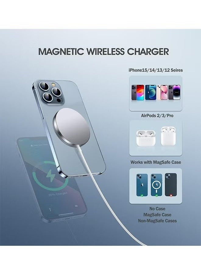 Generic Wireless Charger, Wireless Magnetic Fast Charging for For iPhone 16/15/14/13/12 series，AirPods Pro/3/2, Samsung Galaxy Series and More -Powerful Magnetic Charging Pad White  - Image 2