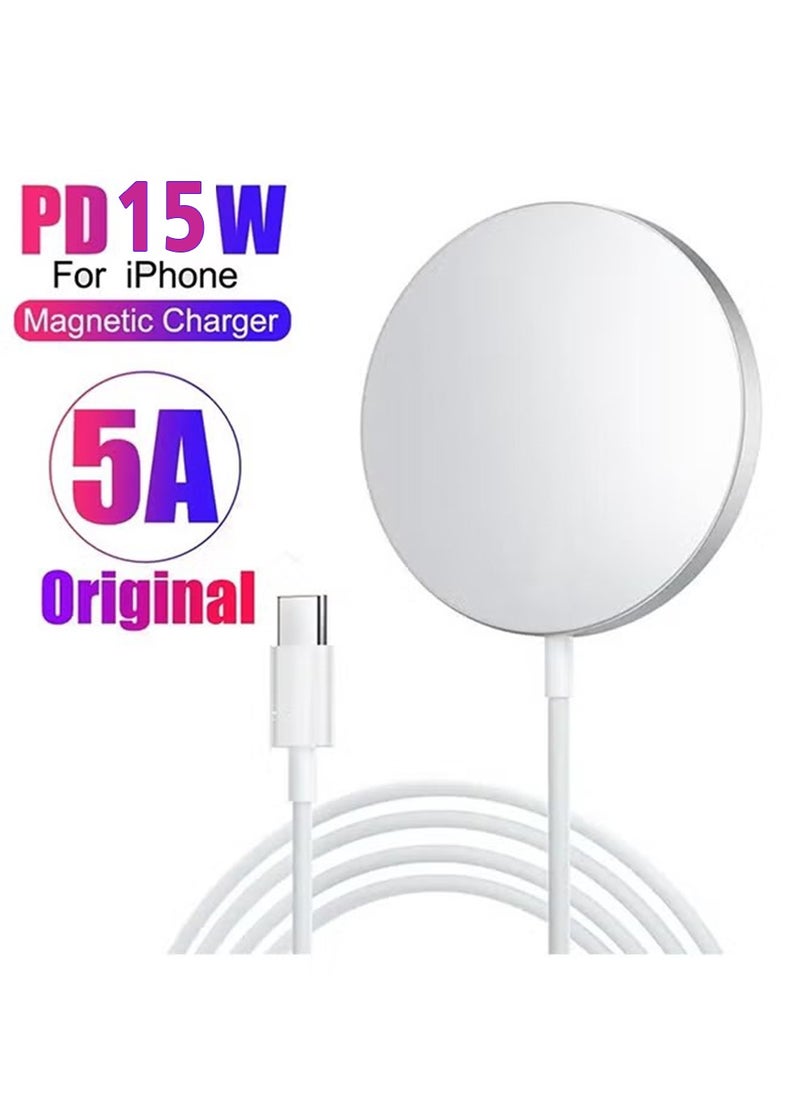 Generic Wireless Charger, Wireless Magnetic Fast Charging for For iPhone 16/15/14/13/12 series，AirPods Pro/3/2, Samsung Galaxy Series and More -Powerful Magnetic Charging Pad White  - Image 1