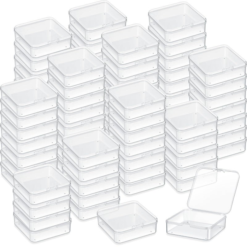 Menkxi 100 Pcs 28 x 28 x 1 Inch Plastic Bead Storage Containers Box Transparent Boxes with Hinged Lid Clear Bead Organizer Box for Small Items DIY Craft Jewelry Hardware Business Cards Game Pieces