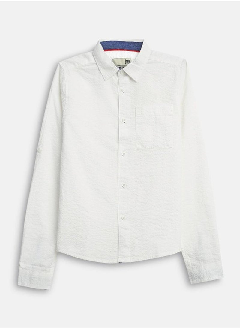 Bonkids Regular Long Sleeve Printed White Cotton Shirt For Boys 100 % Cotton  - Image 1