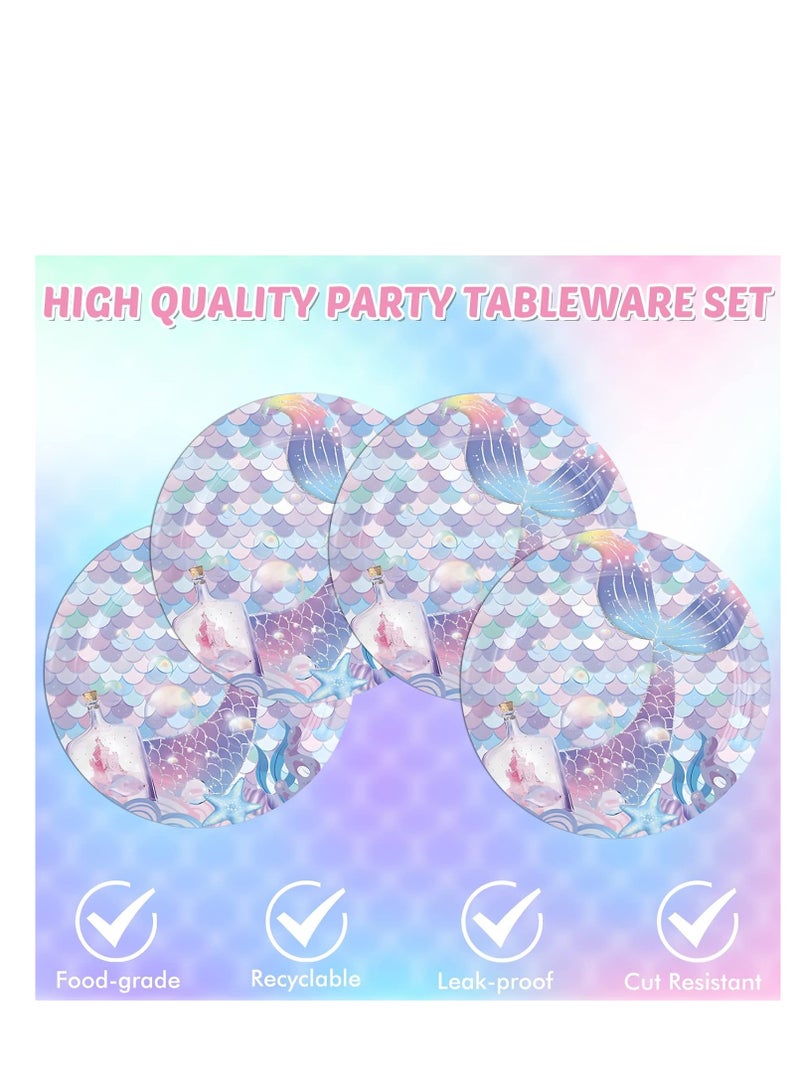 SYOSI طقم أدوات حفلات حورية البحر تحت البحر 80 قطعة بما في ذلك صحون ورقية ومنديل لحفل عيد ميلاد الفتيات ويوم الأطفال وحفل استقبال المولود وحفل زفاف وحفلة المحيط - Image 5