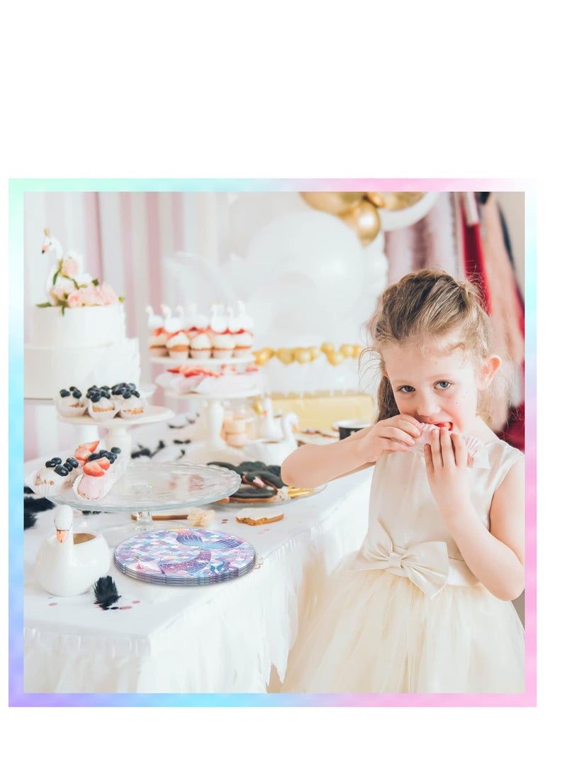 SYOSI طقم أدوات حفلات حورية البحر تحت البحر 80 قطعة بما في ذلك صحون ورقية ومنديل لحفل عيد ميلاد الفتيات ويوم الأطفال وحفل استقبال المولود وحفل زفاف وحفلة المحيط - Image 2