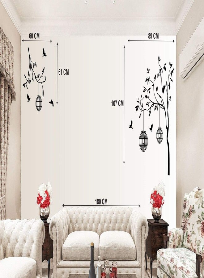 Merical PVC Vinyl Pink Tree Bird & Nest, Flower Vase Red, Flying Birds & Cage, Free Bird Cage Black Self-Adhesive Wall Sticker for Home Decor | Peel and Stick Wall Sticker for Decoration (Pack of 4) - Image 5