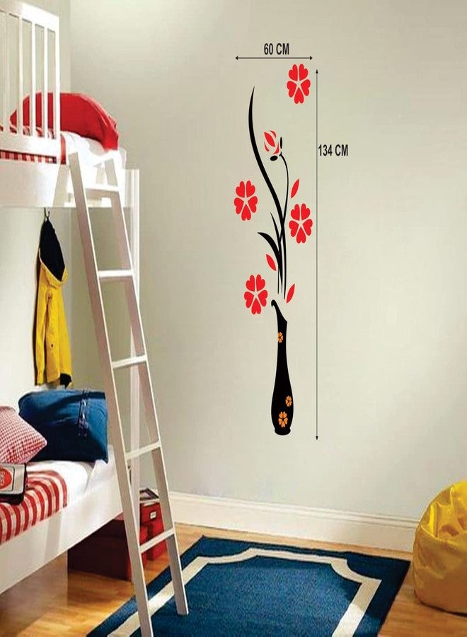 Merical PVC Vinyl Pink Tree Bird & Nest, Flower Vase Red, Flying Birds & Cage, Free Bird Cage Black Self-Adhesive Wall Sticker for Home Decor | Peel and Stick Wall Sticker for Decoration (Pack of 4) - Image 3