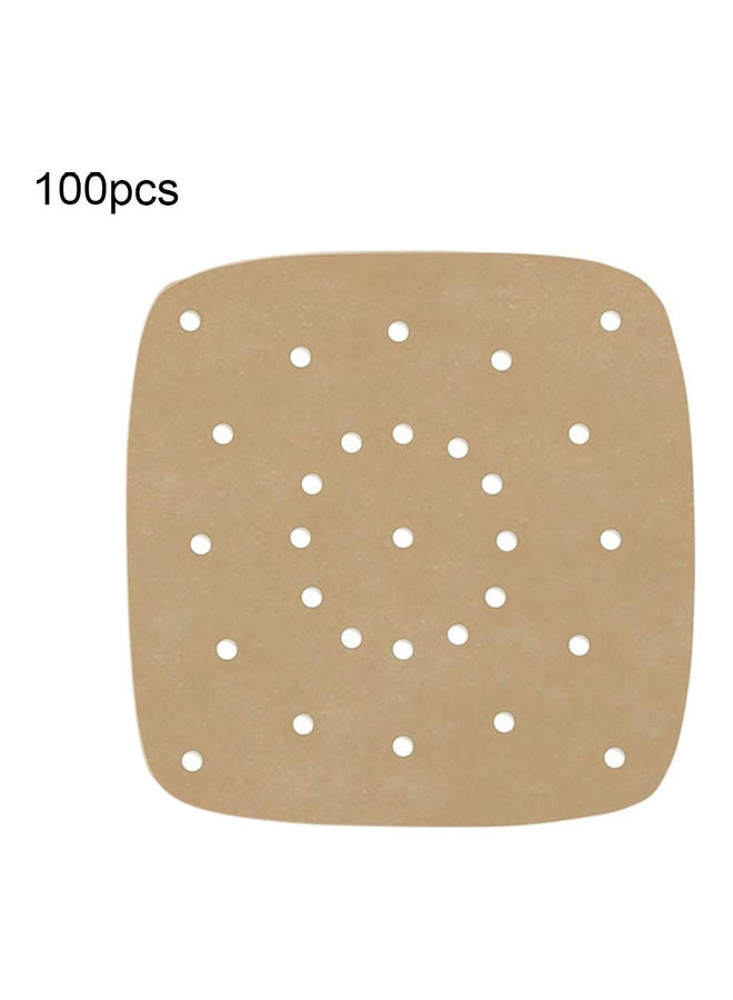 Loquat 100-Piece Perforated Square Non-Stick Air Frying Paper Beige 8inch - Image 1