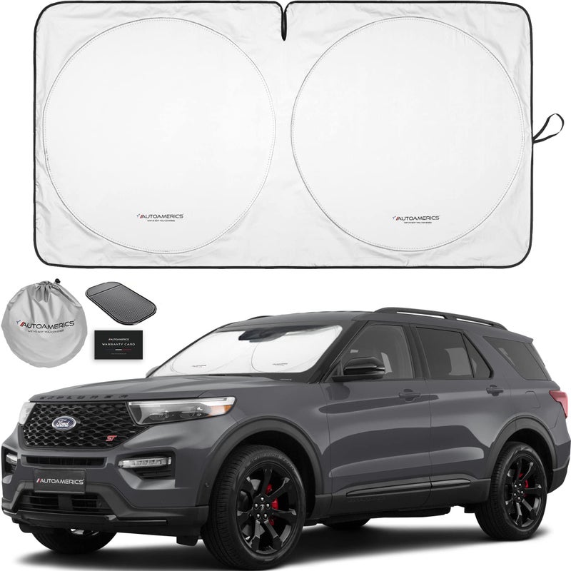 Autoamerics 1-Piece Windshield Sun Shade Standard Silver Foldable Car Front Window Sunshade for Most Cars SUV Truck - Heat Blocker Visor Protector Blocks Max UV Rays and Keeps Your Vehicle Cool Medium - Image 1
