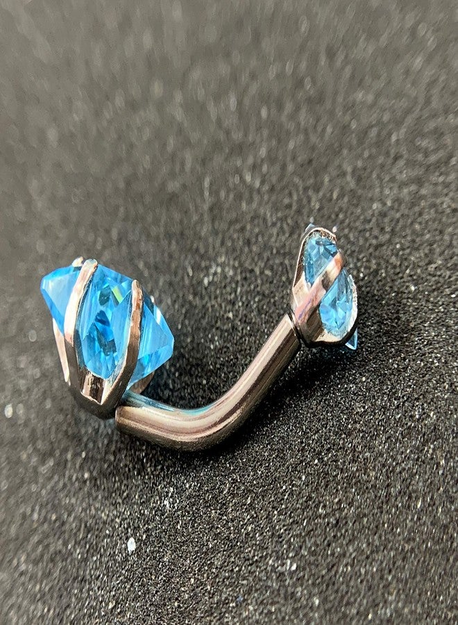 GADGETSDEN 316L Surgical Steel Screw Double Star Sky Blue Cubic Zirconia Internally Threaded Belly Button Ring Body Jewelry Piercing Navel Ring Barbells - Image 3