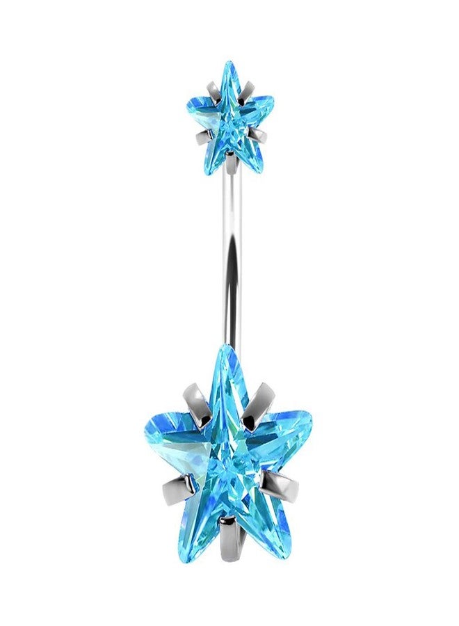 GADGETSDEN 316L Surgical Steel Screw Double Star Sky Blue Cubic Zirconia Internally Threaded Belly Button Ring Body Jewelry Piercing Navel Ring Barbells - Image 1