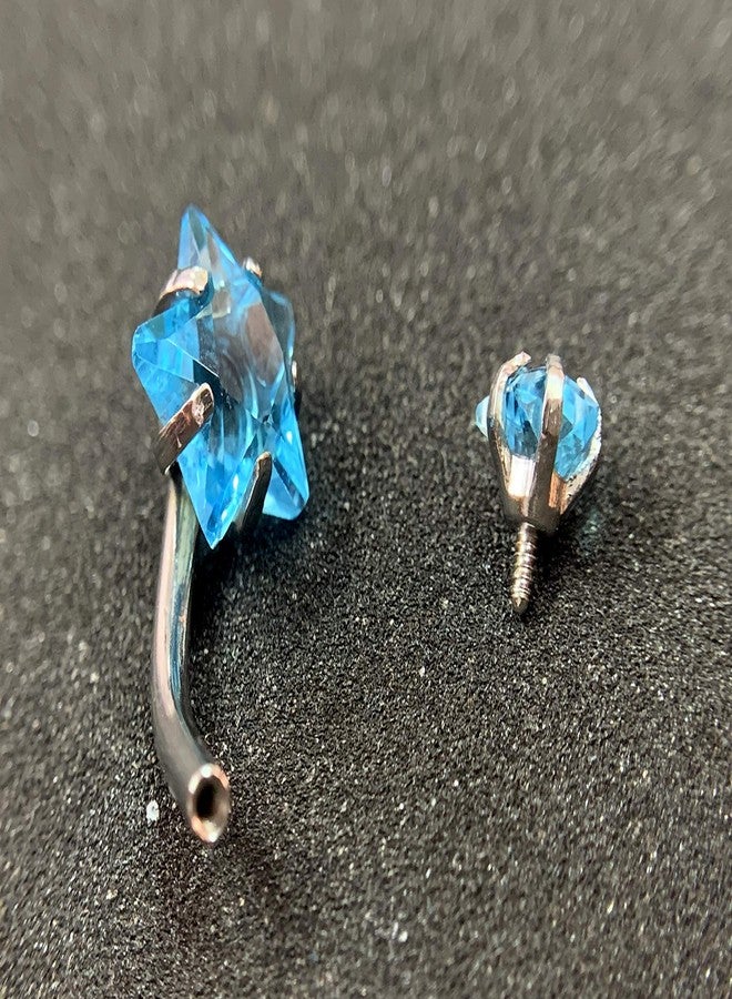 GADGETSDEN 316L Surgical Steel Screw Double Star Sky Blue Cubic Zirconia Internally Threaded Belly Button Ring Body Jewelry Piercing Navel Ring Barbells - Image 4
