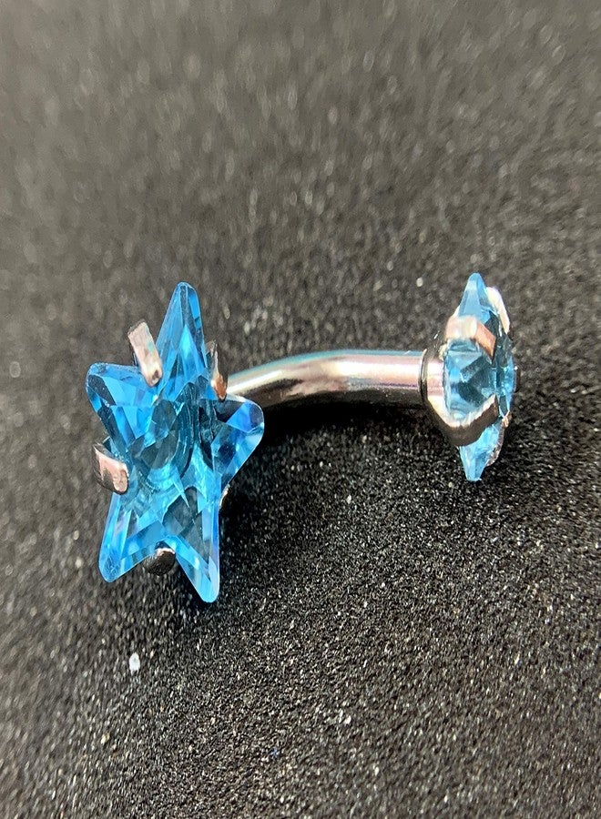 GADGETSDEN 316L Surgical Steel Screw Double Star Sky Blue Cubic Zirconia Internally Threaded Belly Button Ring Body Jewelry Piercing Navel Ring Barbells - Image 2