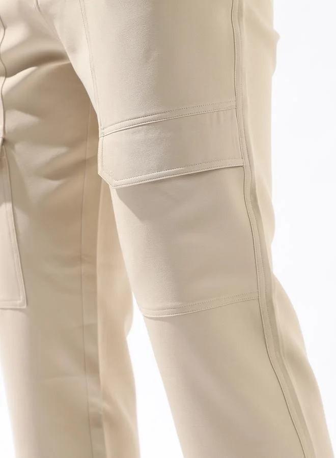 HIGH STAR beige Beige Trousers Solid Button Woven Full Cargo Mid-Rise for Men – Style that defines you for Men | Best Price UAE