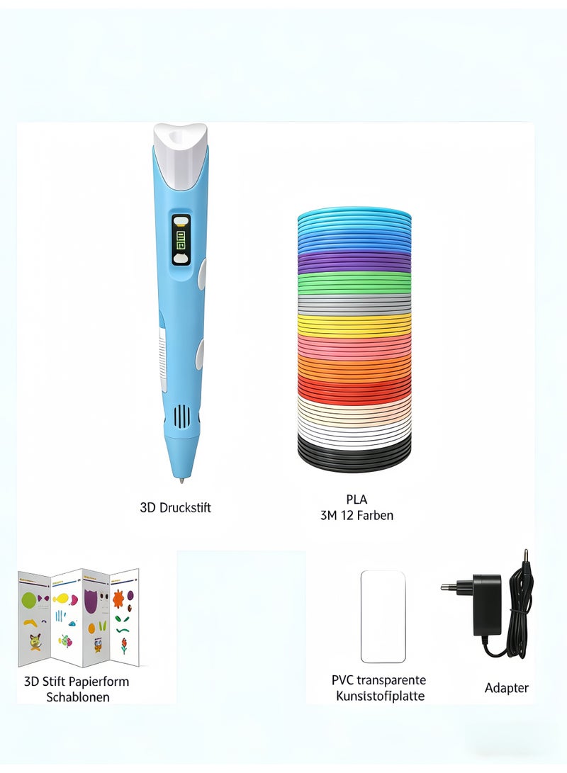 3D Printing Pen for Kids, 3D Pen with Display, Painting Graffiti, Kids DIY Gift, Doodle Arts Craft Drawing, Compatible with PLA and ABS Filament, Adjustable Temperature and Speed, for Graffiti, Drawing, Model Making(Blue) - Image 2